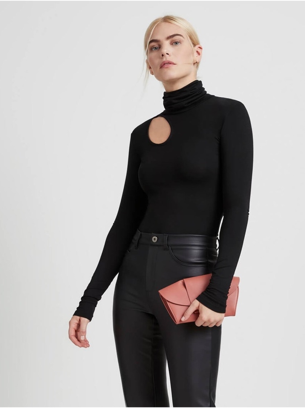 Marcella NYC Eli Long Sleeve Top Black Turtleneck Cut Out Tencel Fitted XL EUC